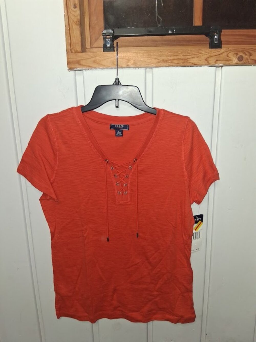 Chaps Denim Lace Up Orange Tee Shirt NWT Sz L